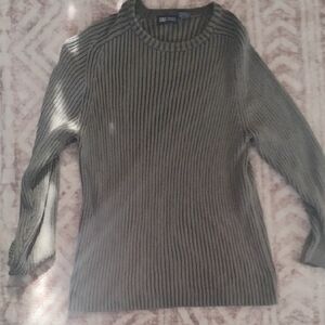 Mens 100% Cotton  Ribbed Sweater - Olive